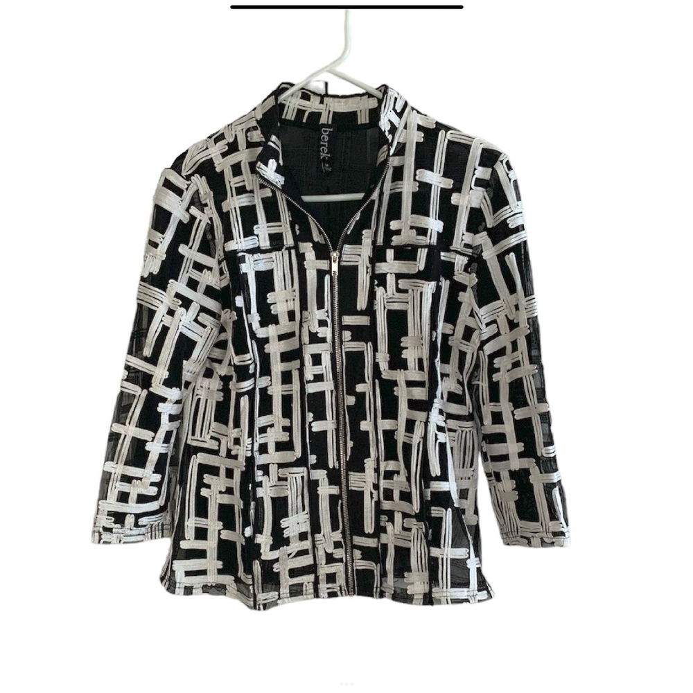Berek Black and White Light Jacket - Geometric - Size Medium - Lightweight